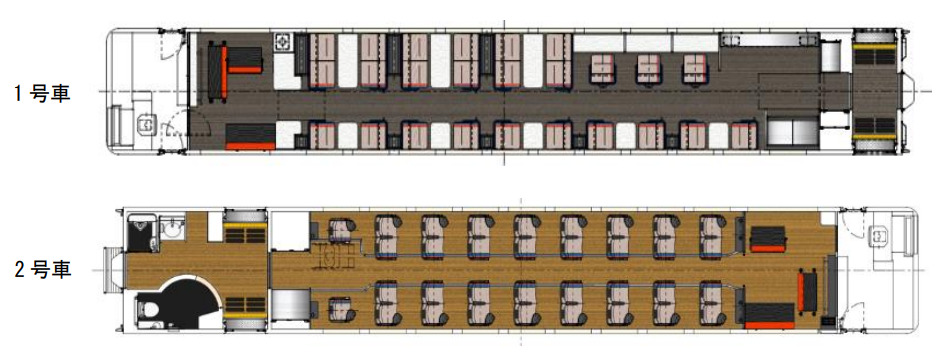 南東北エリアの新しい観光列車「SATONO」の車内レイアウト