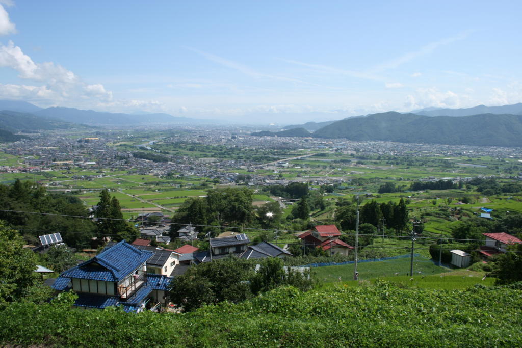 姨捨駅から眺める善光寺平の風景