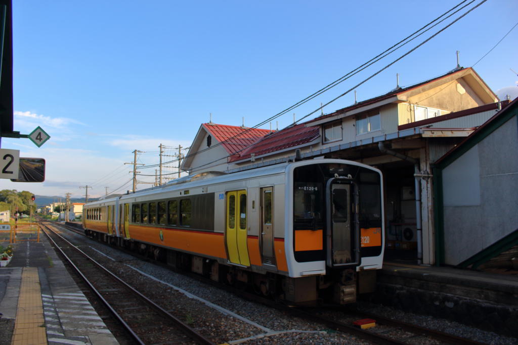 小国駅に停車中の米坂線の列車