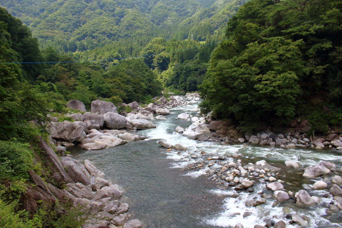 渡良瀬川には大きな白い石、花崗岩（御影石）がゴロゴロと