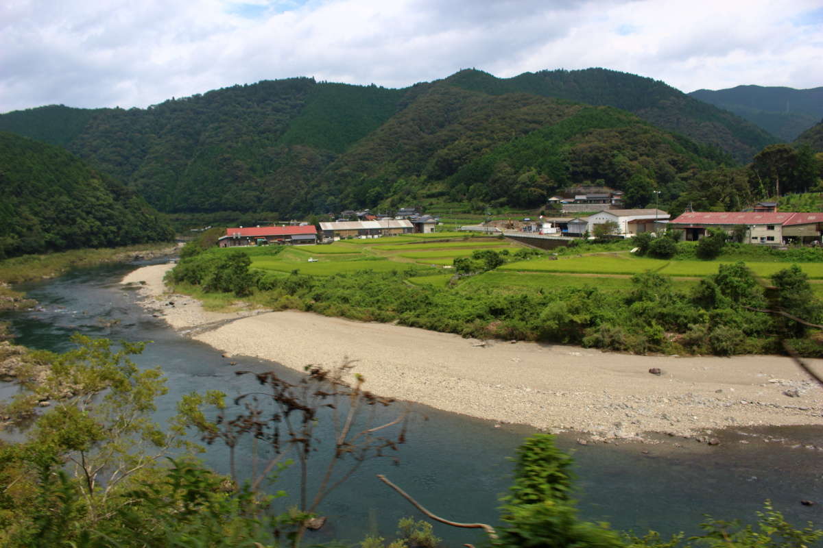 四万十川の川岸の長閑な風景も見どころの一つ