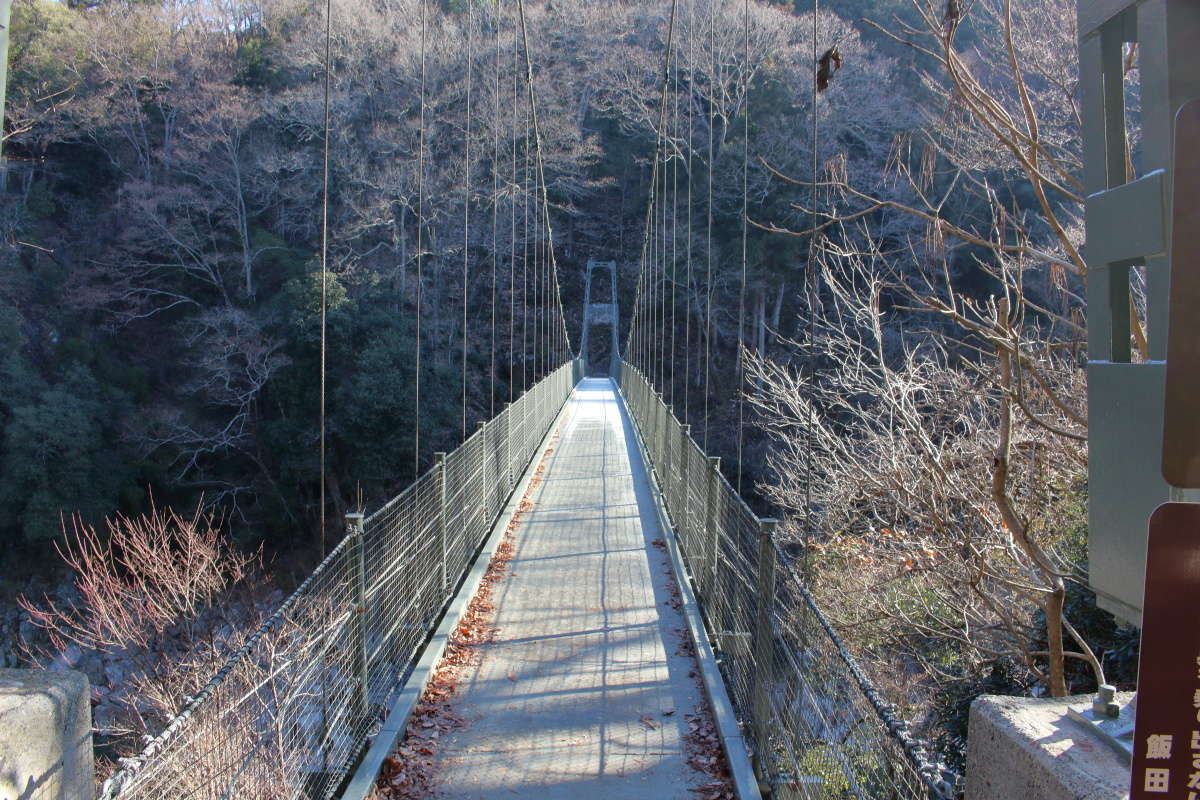 つつじ橋の両側の金網は低め、気をつけて天竜峡を眺めましょう