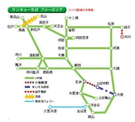 「サンキュー・ちばフリーパス」のフリーエリア(鉄道・フェリー)
