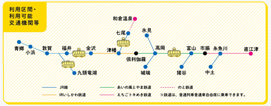 「北陸おでかけtabiwaパス」(デジタル版)のフリーエリア