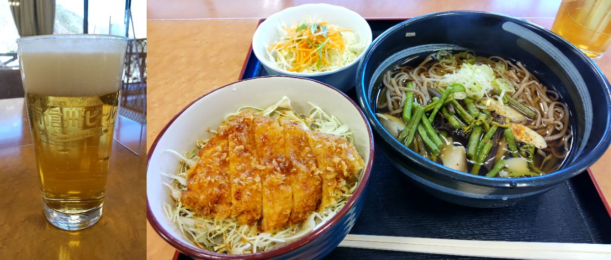 こまくさの湯の山菜そばとソースカツ丼のセット