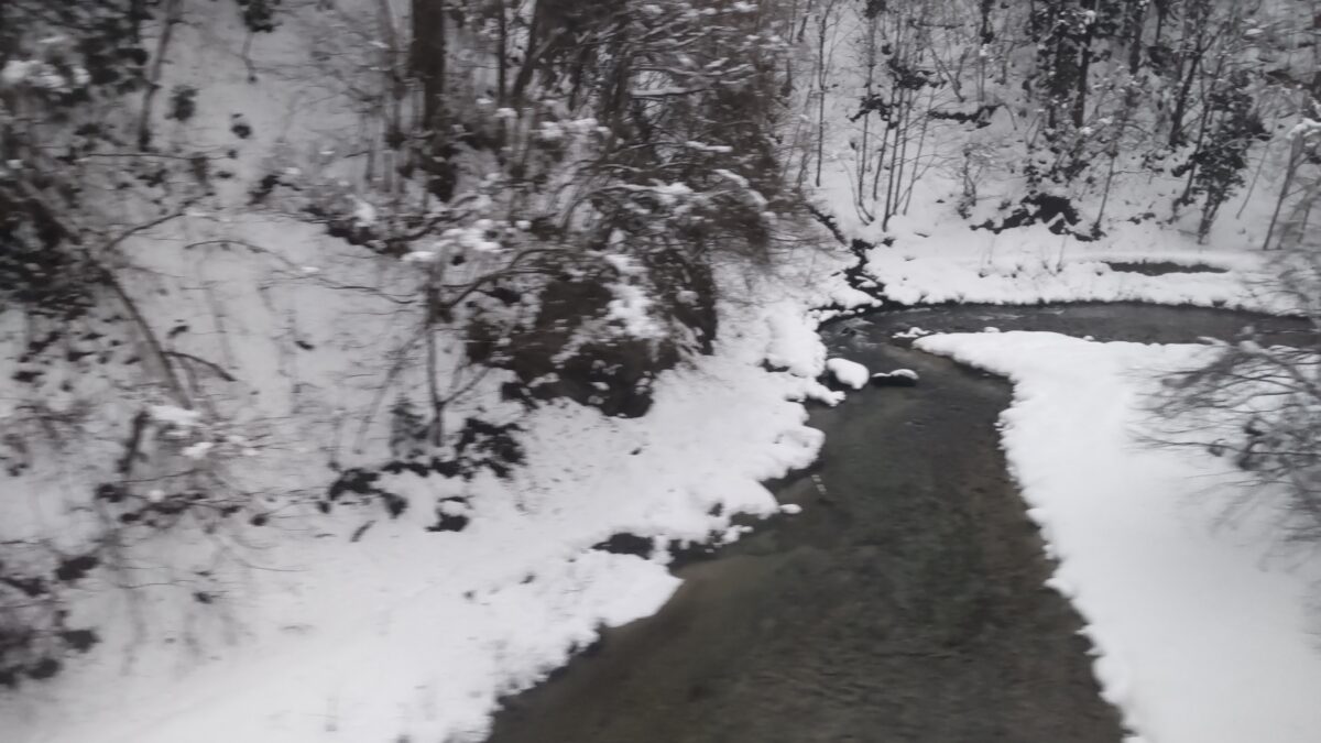 田沢湖～赤渕間の生保内川の車窓