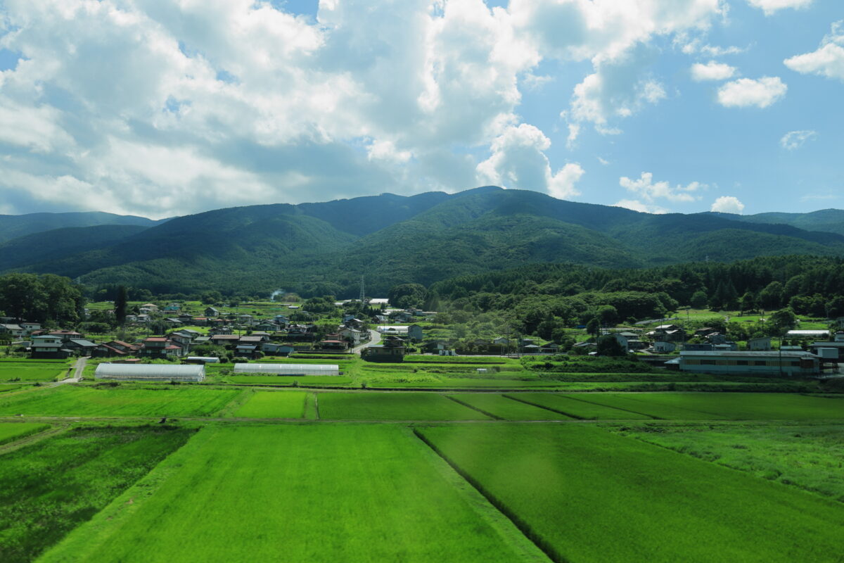 入笠山から続く山並みの車窓