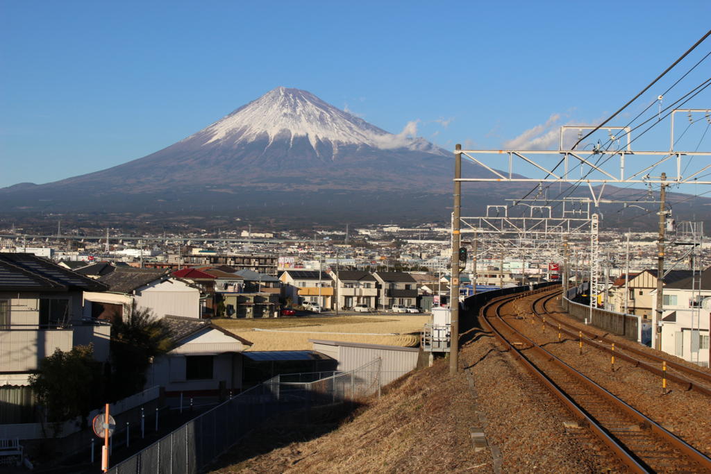 竪堀駅下りホームから眺めた富士山