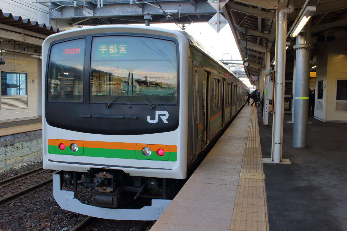 黒磯に到着した205系電車（折り返し宇都宮行きに）