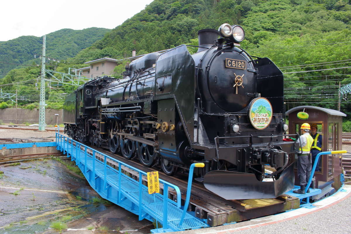 水上駅到着後、「SLぐんまみなかみ」は転車台で回転！