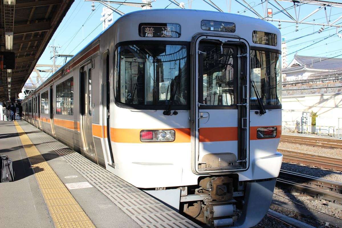 身延線の普通列車は313系、2両か3両が多い