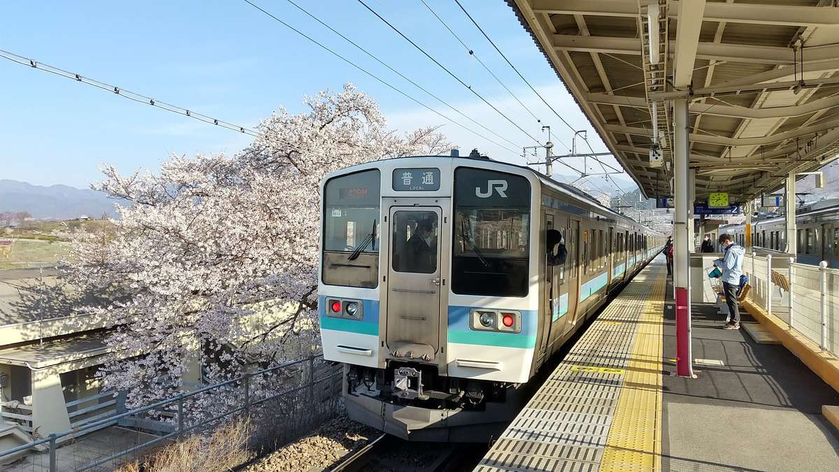 勝沼ぶどう郷駅ホームから眺める「甚六桜」