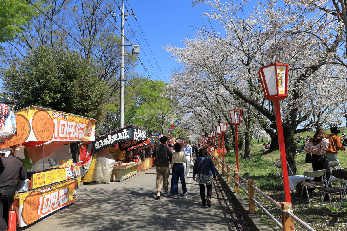 熊谷桜堤沿いに出ているたくさんの露店